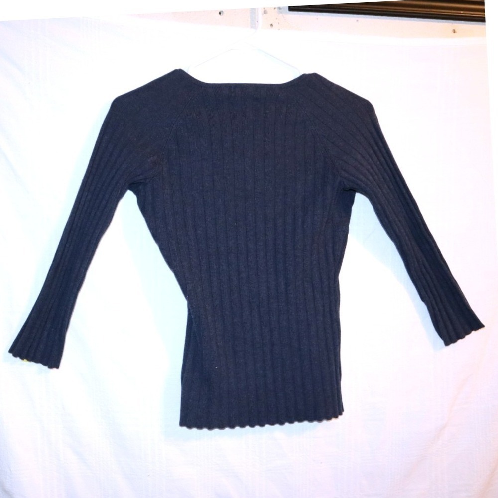 Tapemeasure Women's Ribbed V Neck Long Sleeve Sweater Blue Gray Jr Medium EUC - Picture 6 of 10